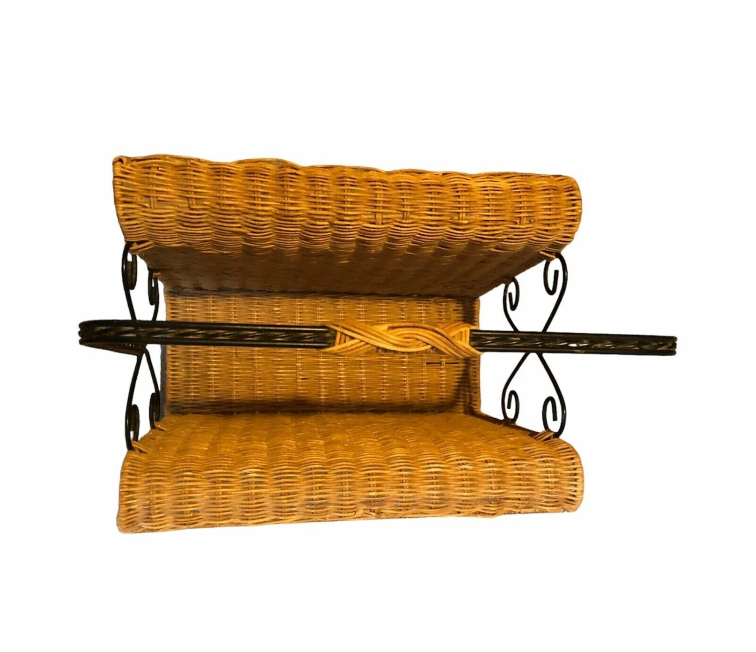 Vintage Wicker And Wrought Iron Magazine Rack 2 Vintage Wicker And Wrought Iron Magazine Rack - Image 2