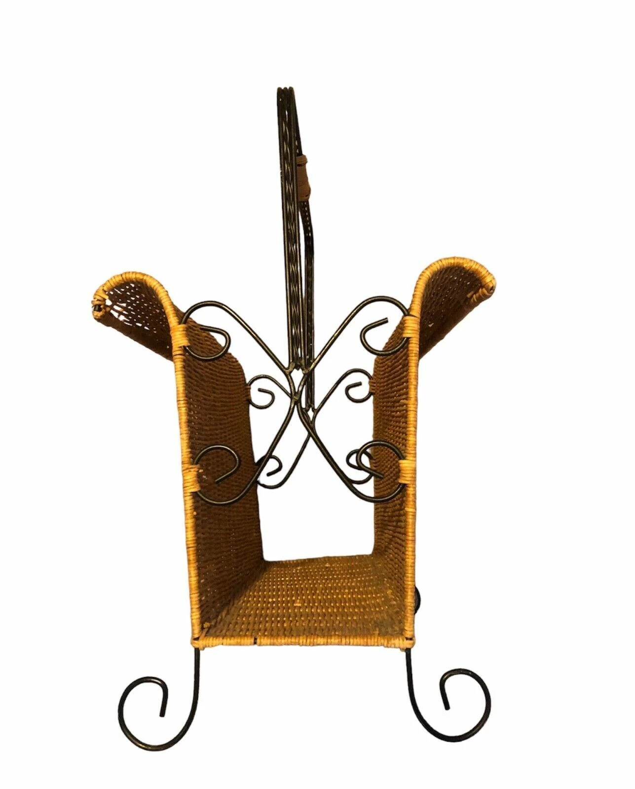 Vintage Wicker And Wrought Iron Magazine Rack 4 Vintage Wicker And Wrought Iron Magazine Rack - Image 4