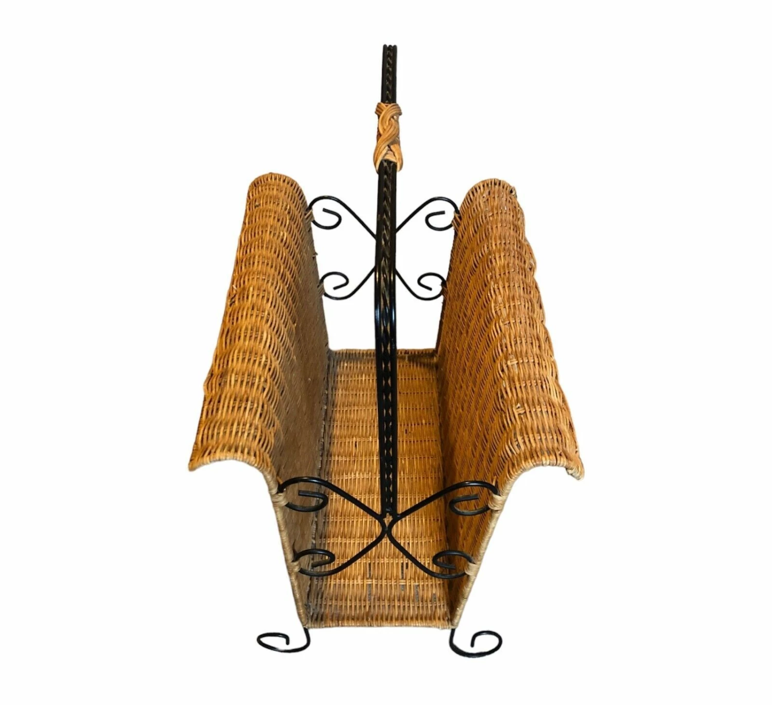 Vintage Wicker And Wrought Iron Magazine Rack 5 Vintage Wicker And Wrought Iron Magazine Rack - Image 5