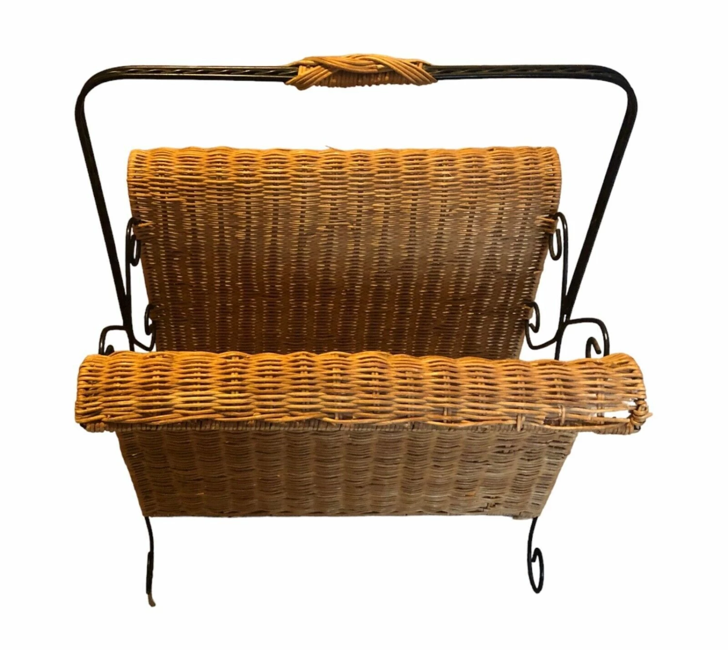 Vintage Wicker And Wrought Iron Magazine Rack 8 Vintage Wicker And Wrought Iron Magazine Rack - Image 8