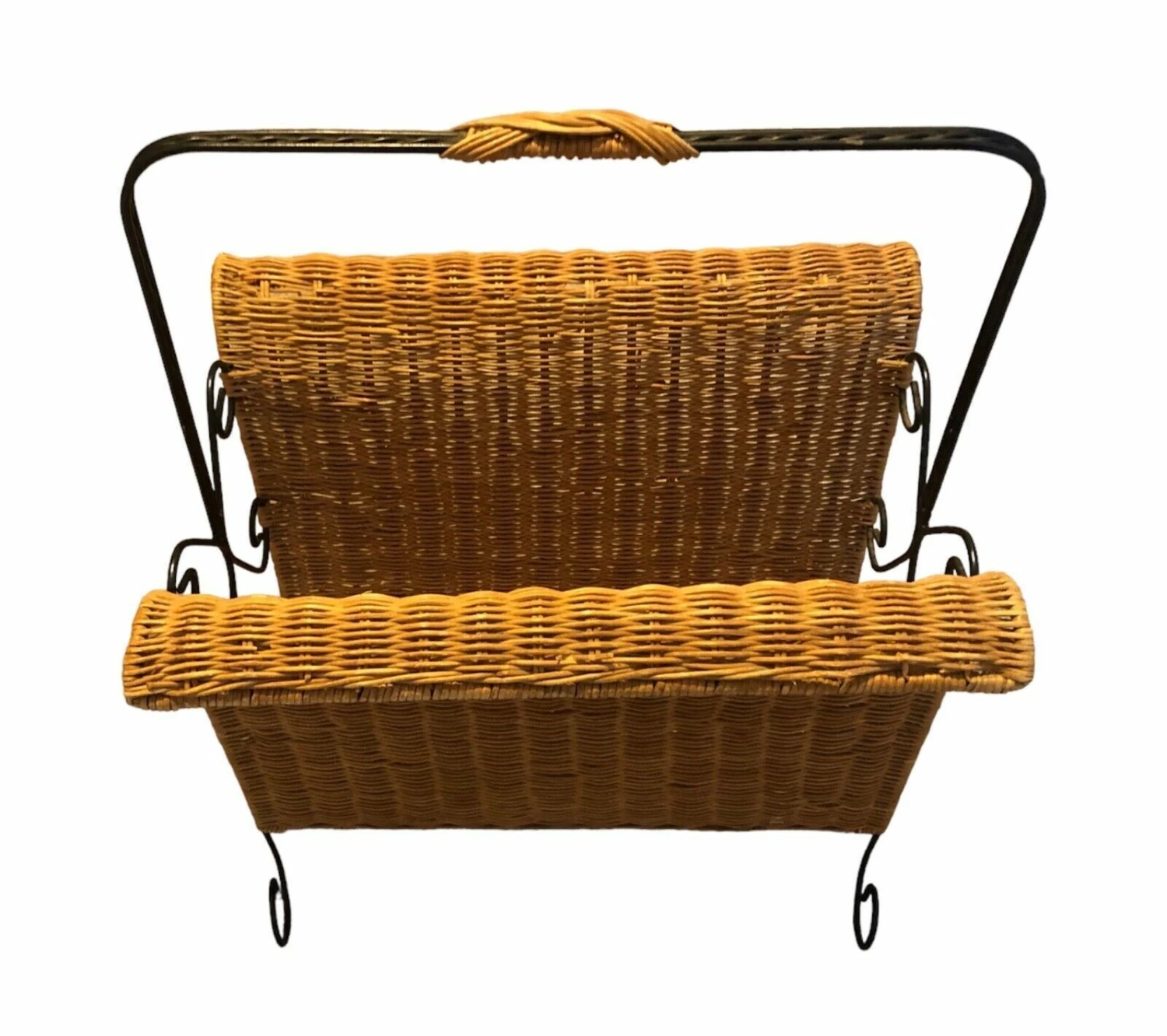 Vintage Wicker And Wrought Iron Magazine Rack 1 Vintage Wicker And Wrought Iron Magazine Rack