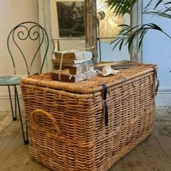 Vintage Wicker Basket W/ Leather Straps C.1970 -Storage Furniture Sales 2024 vintage wicker basket w leather straps c 1970 sku32880406 0 3