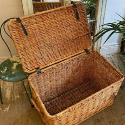 Vintage Wicker Basket W/ Leather Straps C.1970 -Storage Furniture Sales 2024 vintage wicker basket w leather straps c 1970 sku32880406 0 4