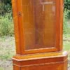 Unknown Yew Wood Veneer Floor Corner Display Cabinet. Glazed Door.